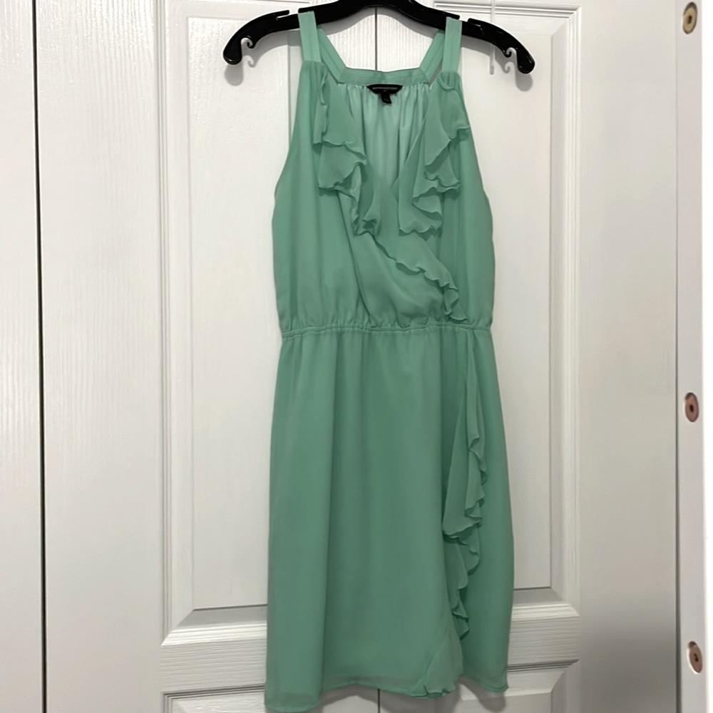 Mint green chiffon dress with ruffles